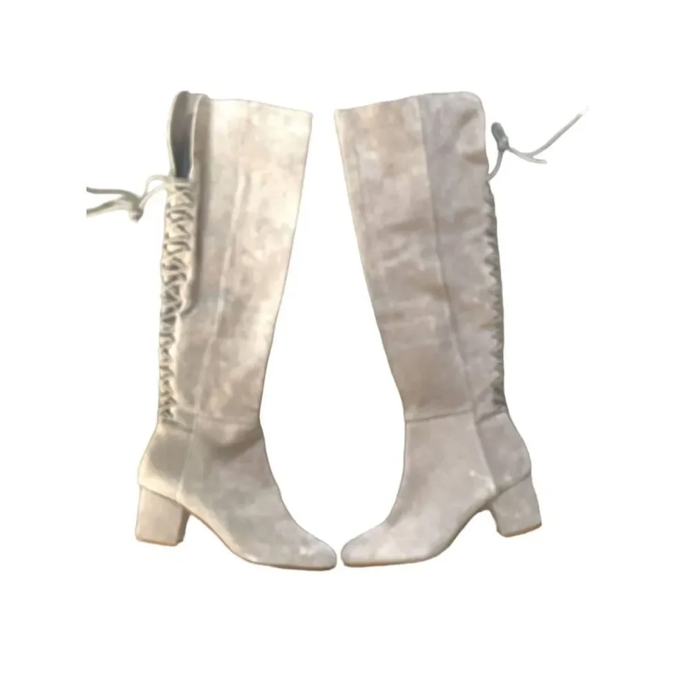 NWOB Steve Madden Hansil over the knee leather tan boots lace 9 - Picture 6 of 11